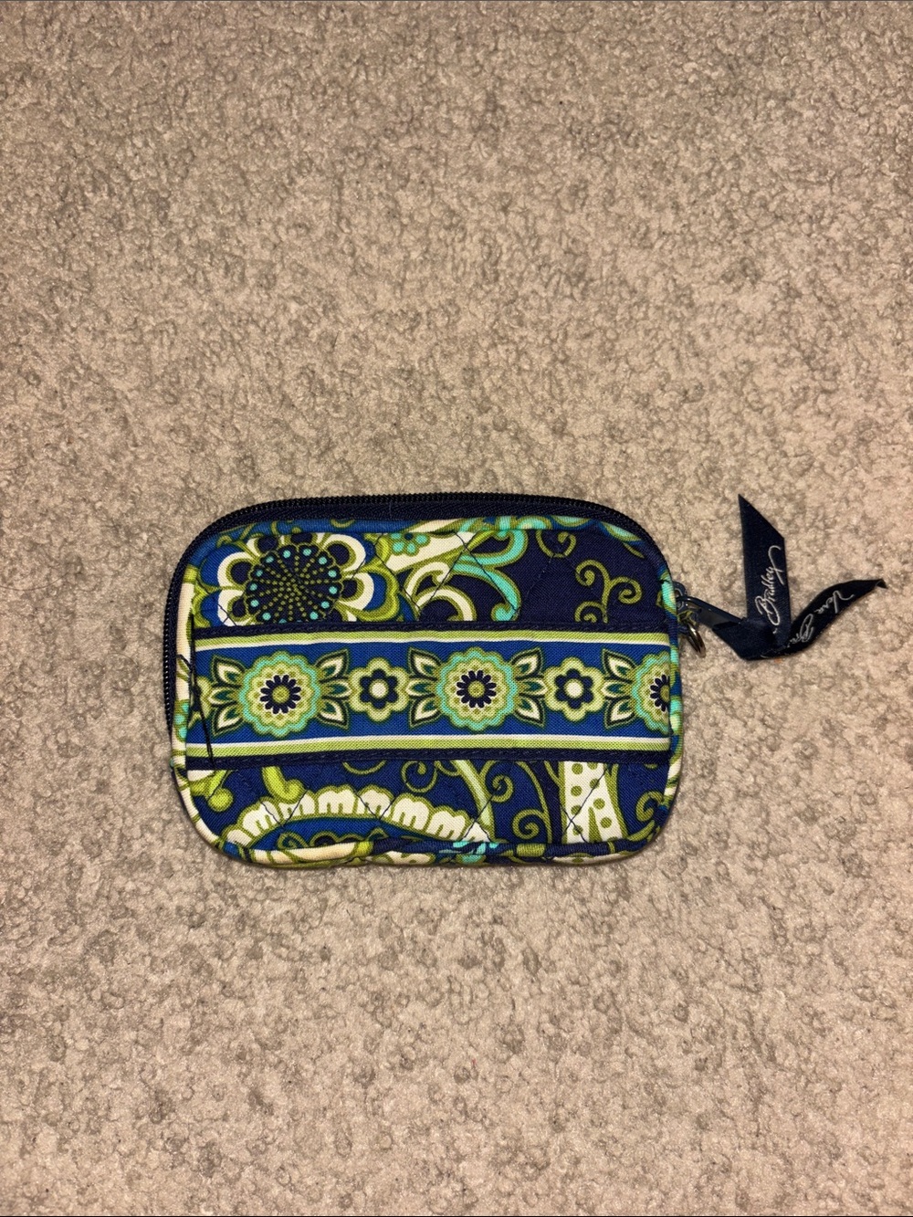 Vera Bradley Navy Green Teal Floral Quilted Zip Pouch/Wallet